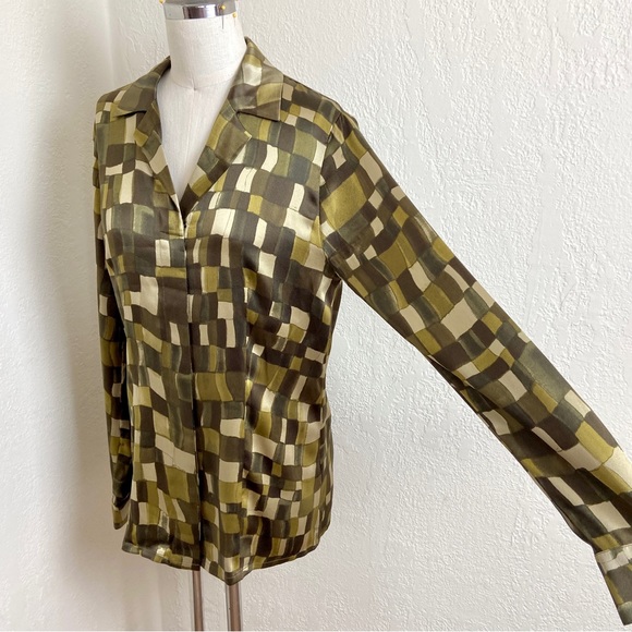 Vintage Escada Green Silk Abstract Moss Green Blouse - Picture 5 of 11